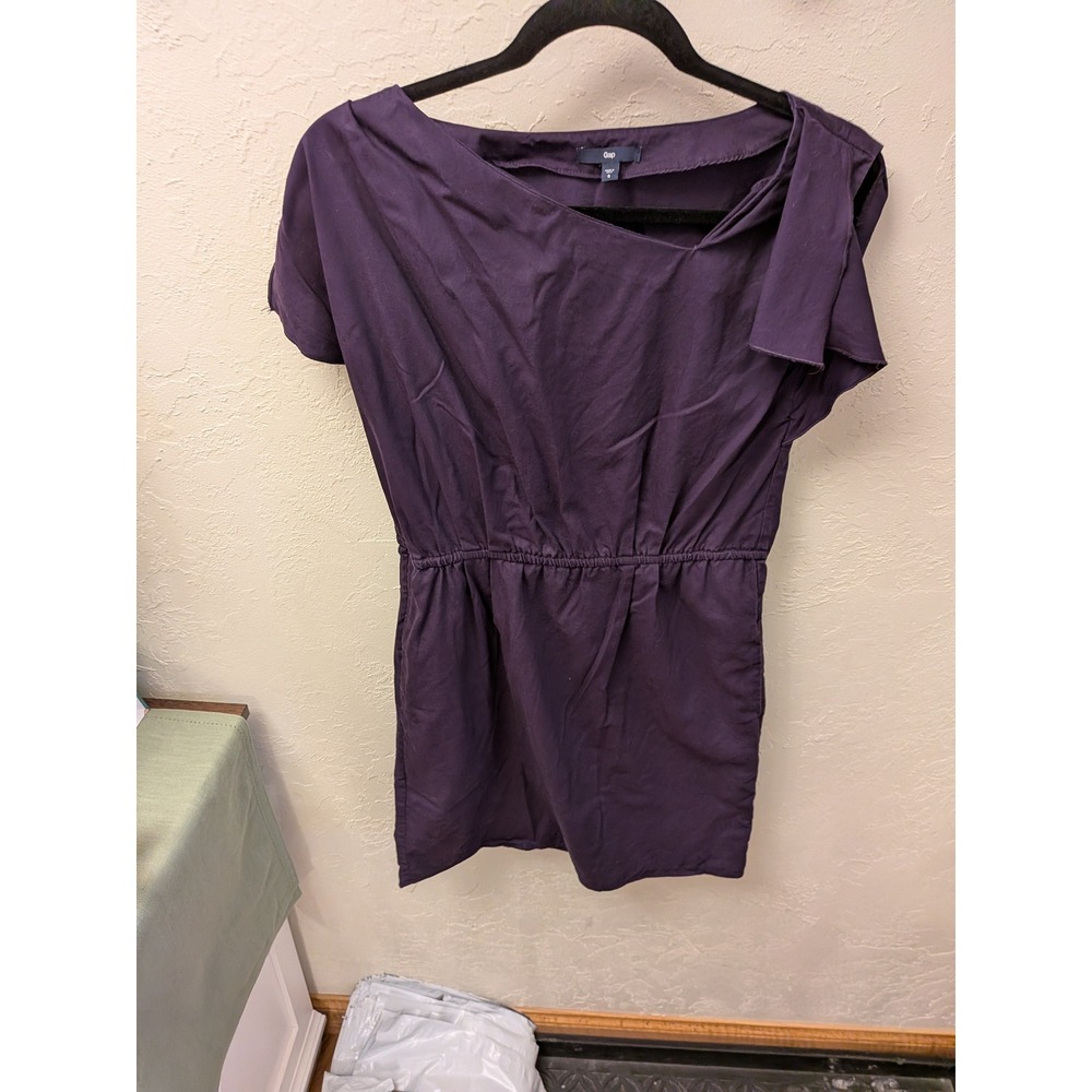 Gap Women Purple Asymmetrical Neckline Dolman Sleeve Elastic Waist Dress Size 6‎